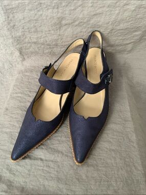 Moda Navy Pointed Slingback Buckle Mules